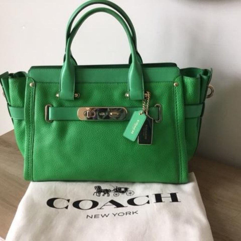 Coach Swagger 27 Turnlock Satchel Tote Crossbody Bag Green, 2 Tags Coach Dustbag